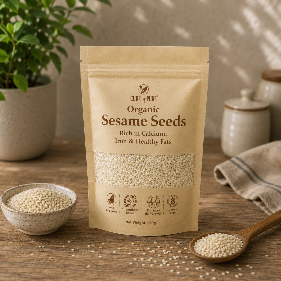 Organic sesame seeds (safed til) in Pakistan by Cure by Pure
