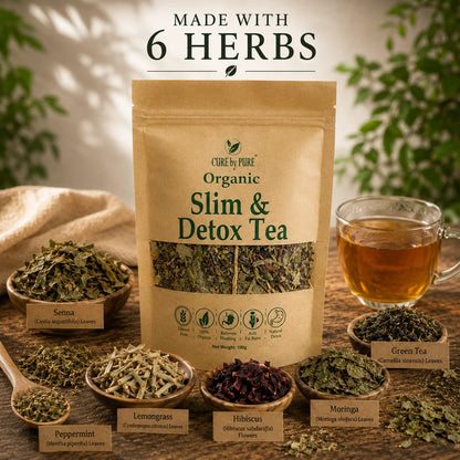 Slim and detox tea packet made with 6 natural herbs