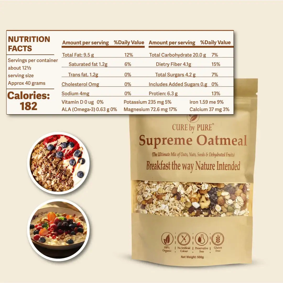 Cure By Pure supreme oatmeal nutrition facts label