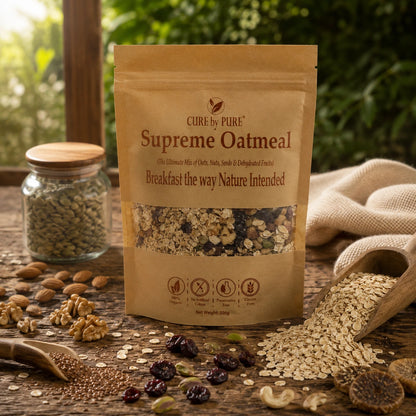 Supreme oatmeal by Cure By Pure packet packaging