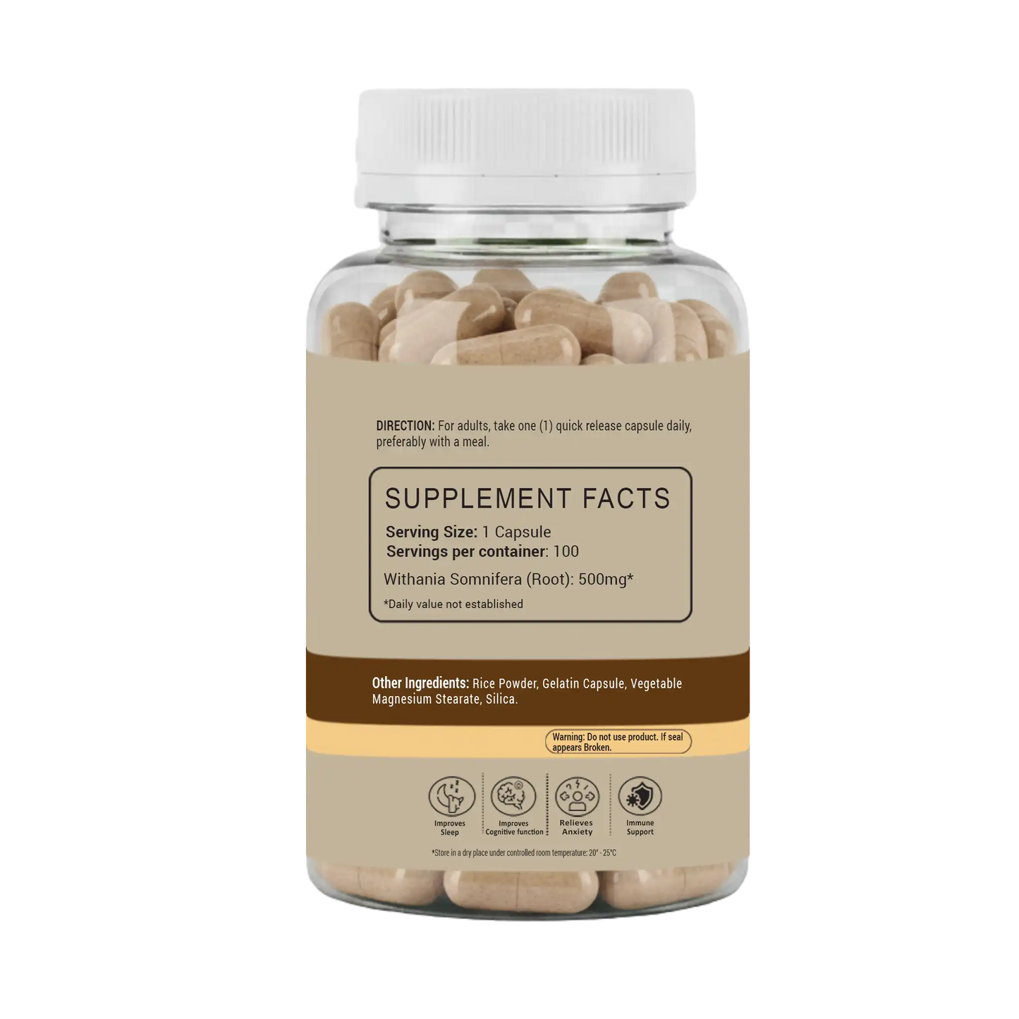 Pure Ashwagandha Capsules - Organic Stress & Anxiety Relief
