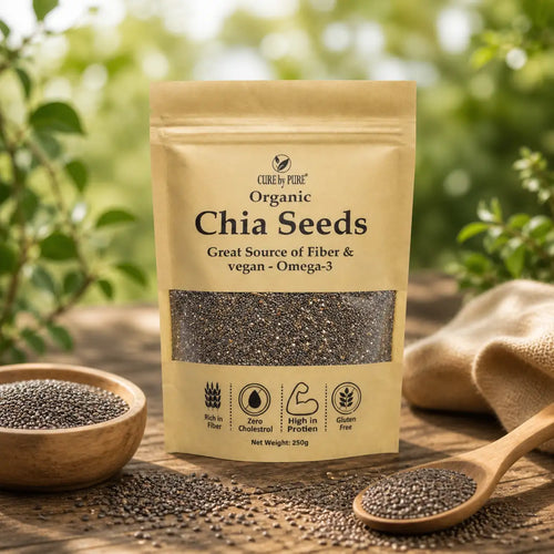 Sealed pack of premium chia seeds by Cure By Pure
