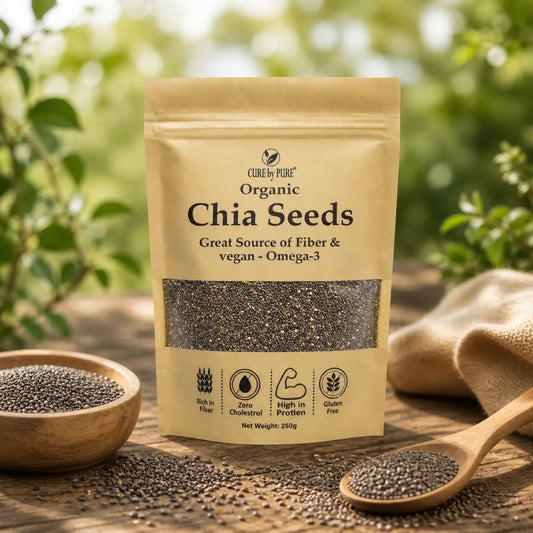 Sealed pack of premium chia seeds by Cure By Pure
