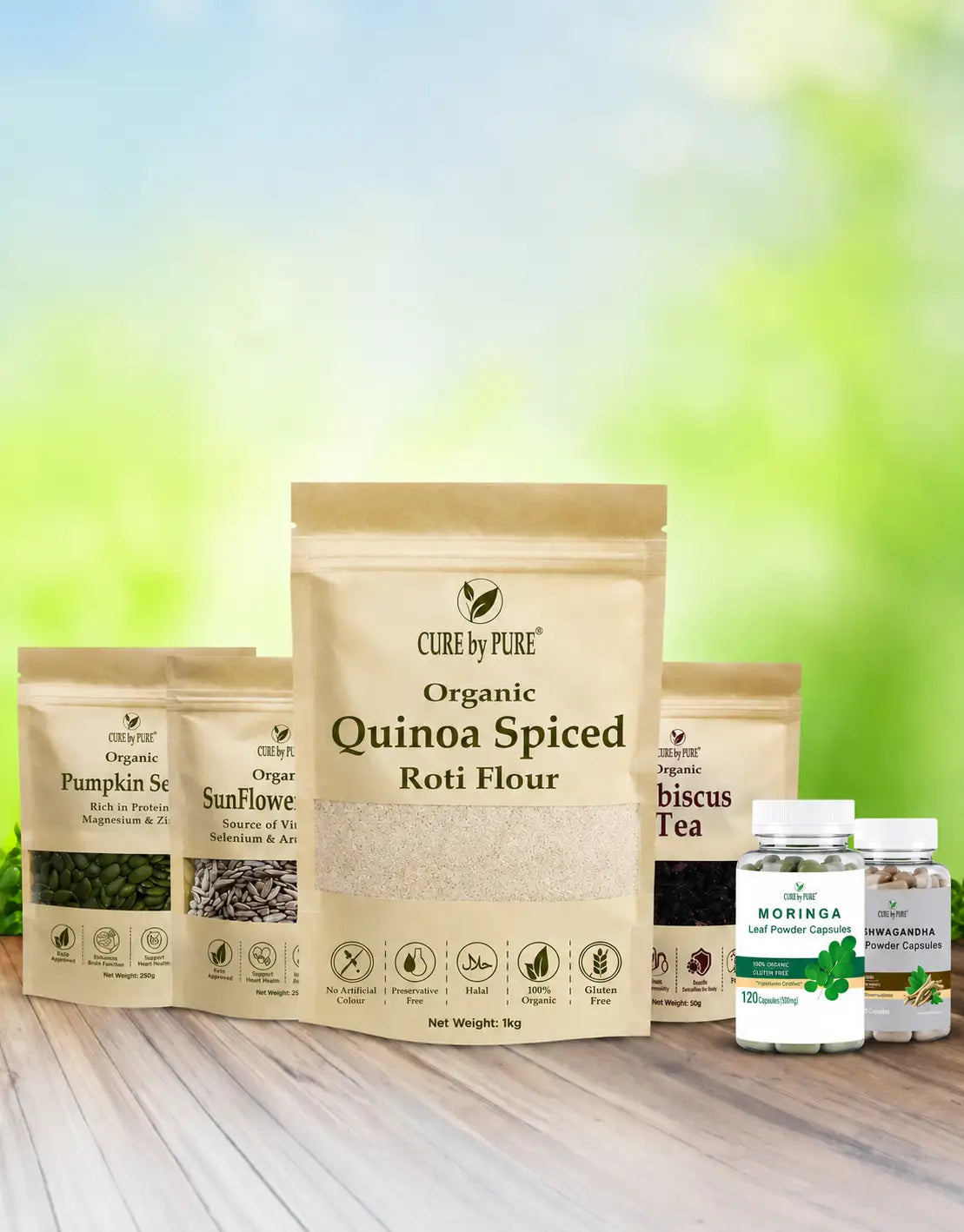 natural products range by Cure By Pure display