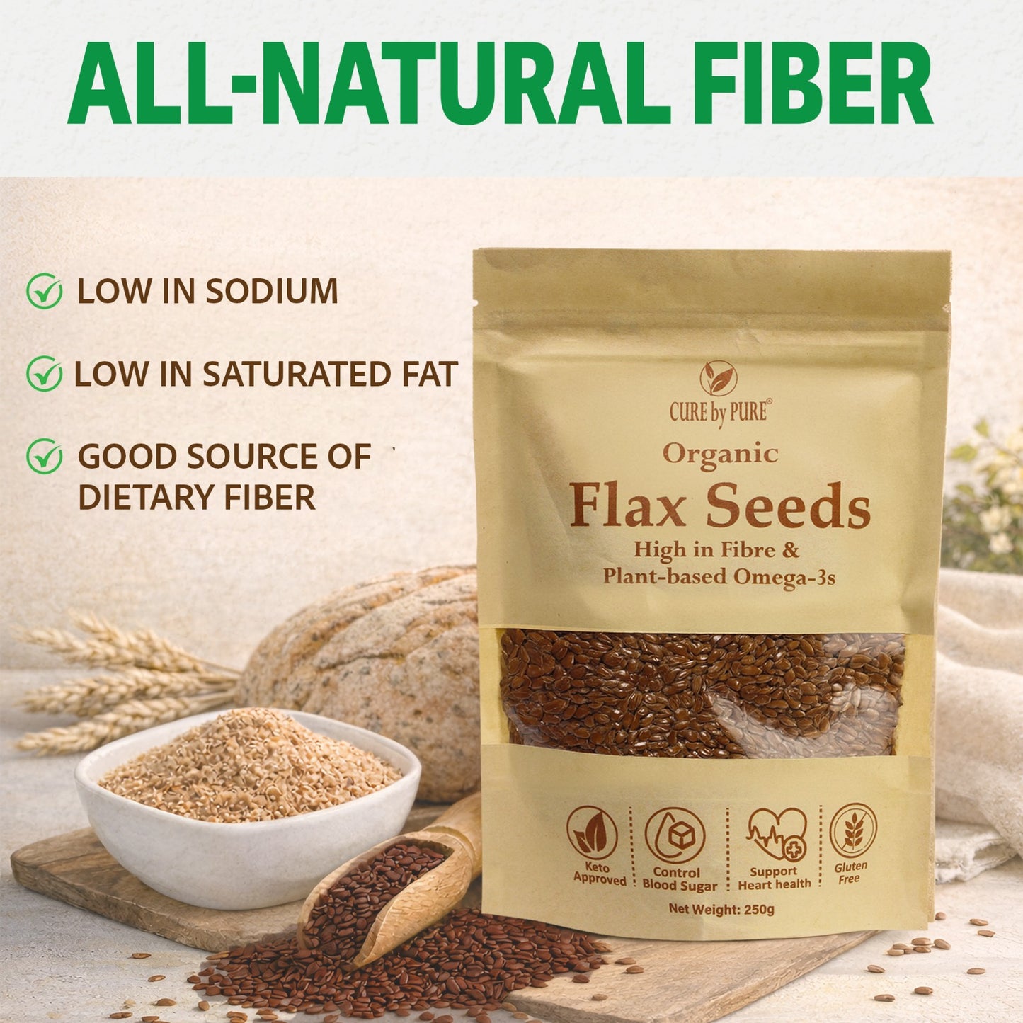 Organic Flax Seeds – Omega-3 & Fiber-Rich Superfood by Cure By Pure