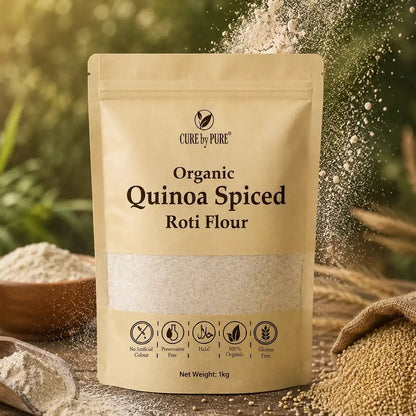 quinoa spiced roti flour product packet Cure By Pure