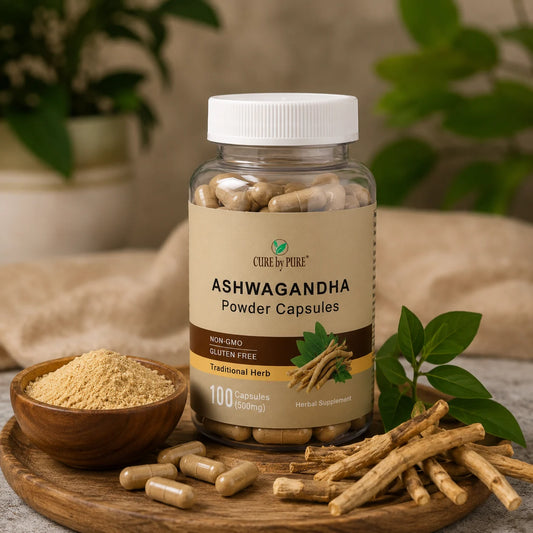 ashwagandha capsules Pakistan pure asgandh nagori 100 count CureByPure
